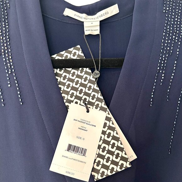 NWT Diane Von Furstenberg 0 ‘Margot’ Beaded Sleeveless Wide Leg Wrap Jumpsuit - Picture 3 of 8